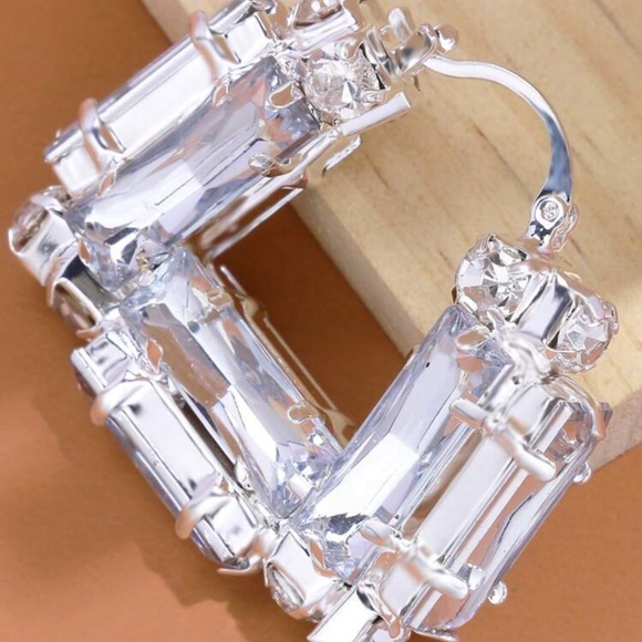 Oversized Statement Crystal Rhinestone Square Hoops - Picture 3 of 3